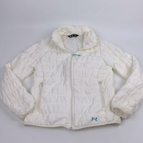 Under Armour off white Puffer quilted Storm jacket coat Size Medium Zip pockets - Picture 1 of 16